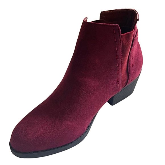 Nature Breeze Side Elastic Panel Block Heel Buckle Decor Women's Booties WINE - Picture 3 of 6